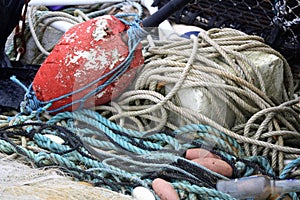 Plastic rope and nets on the beach