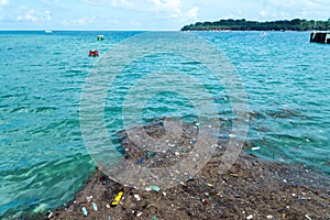 Plastic rubbish pollution in ocean.