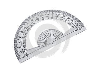 Plastic ruler, protractor triangle isolated on white background