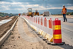 Plastic safety barrier with reflective strips