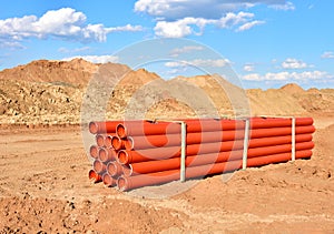 Plastic sewer pipes for laying an external sewage system at a construction site. Sanitary drainage system for a multi-story