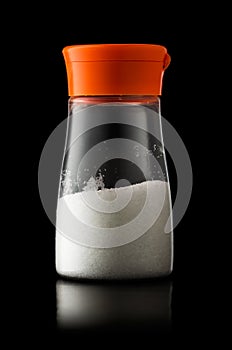 A plastic shaker of MSG monosodium glutamate flavour enhancer