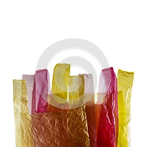 Plastic shopping bags on white