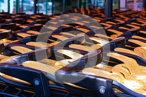 Plastic shopping carts lined up