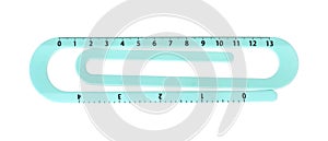 Plastic soft blue school ruler isolated on white background