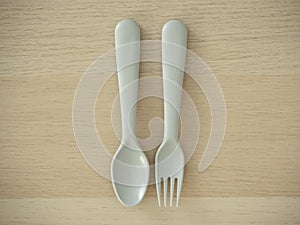 Plastic spoon and fork, bright color