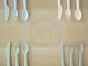 Plastic spoon and fork, bright color