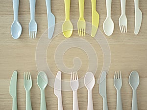 Plastic spoon and fork, bright color