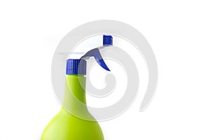 Plastic spray yellow bottle isolated on white background