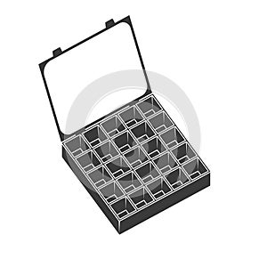 Plastic storage box with dividers grids.Organizer glyph icon isolated on white background.Vector illustration.