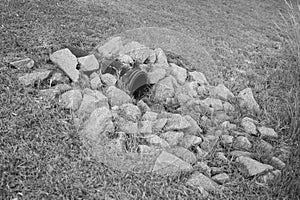 Plastic storm water outlet with rip-rap