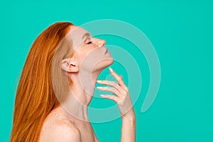 Plastic surgery advertising. Profile side view portrait of nude photo