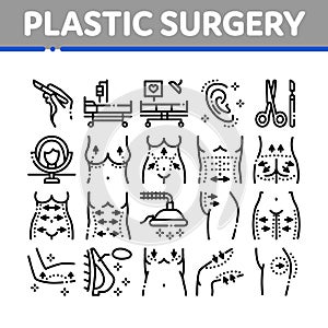 Plastic Surgery Clinic Collection Icons Set Vector