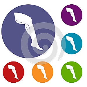 Plastic surgery of legs icons set