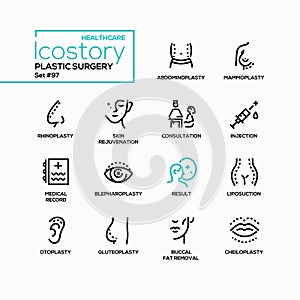 Plastic surgery - vector line design style icons set