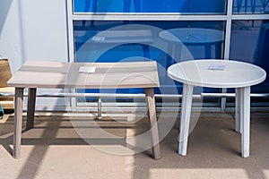 Plastic table for personal plot. Weatherproof furniture photo