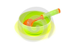 Plastic tableware toys on white