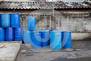 Plastic tanks or 200 liter plastic tank used as trash.