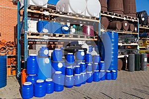Plastic tanks and barrels of various capacities photo
