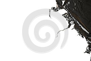 Plastic texture. Wrap transparent dark cellophane background. Black shiny film bag patternisolated on white with copy space. Real