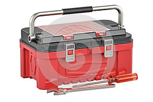 Plastic Toolbox, Portable Tool Box, Tool Organizer with Extra Storage Tray for Home Tools, 3D rendering