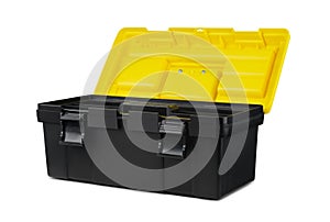 Plastic toolbox with yellow top isolated