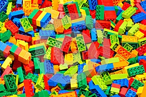 Plastic toy blocks erector set for children as a background. Selective focus photo