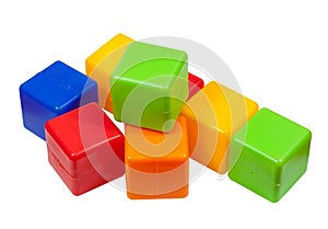 Plastic toy blocks on white