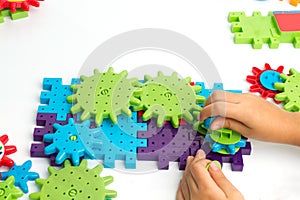 Plastic toy blocks on white background