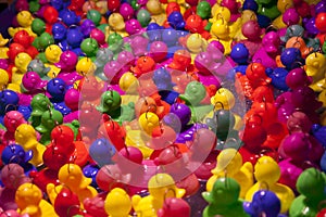 Plastic toy ducks at a fair