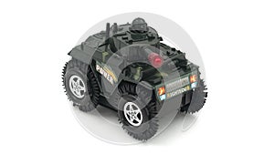 Plastic toy tank isolate on white background