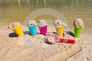 Plastic toys for ice creams at the beach
