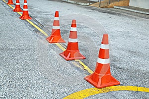 Plastic Traffic Cones Signaling to Encloses in the Car Parking Area