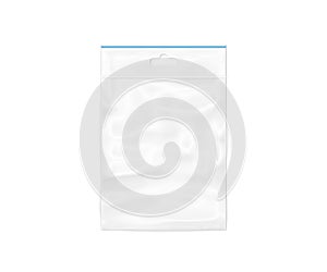 Plastic transparent zipper bag isolated on white