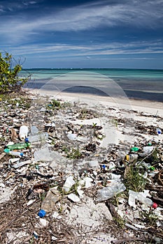 Plastic Trash on Sandy, Caribbean Beach