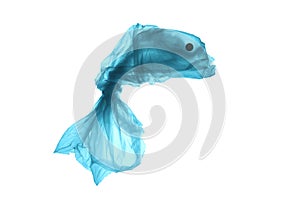 Plastic trash in the sea. Pollution of the world ocean waste. Silhouette of fish from a used plastic bag. Isolated on white