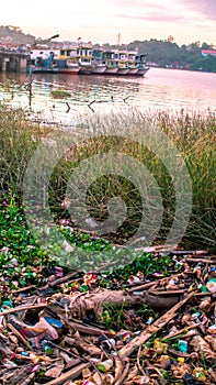 Plastic trashes on the river