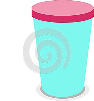 Plastic tumbler cup with pink lid. Vector.