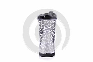 Plastic tumbler glasses or thermos travel cup  isolated on white background