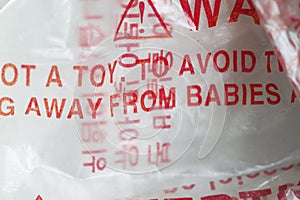 Plastic vinyl wrapper danger to babies