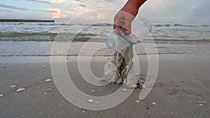 Plastic waste on the beach, sea, concept of nature and environment preservation