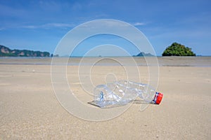 Plastic waste on the beach, sea, concept of nature and environment preservation