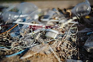 Plastic waste floating in the sea was washed ashore and landed