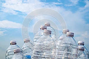 Plastic water bottle On the sky background