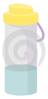Plastic water bottle vector illustration featuring yellow lid. Clear water container graphics