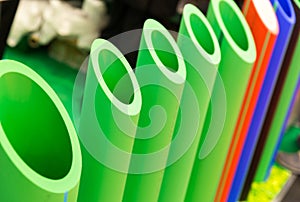Plastic water pipes in a cut, polypropylene tube photo