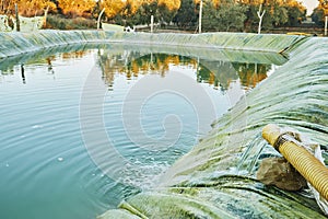 plastic water retention basin for irrigation in agriculture.