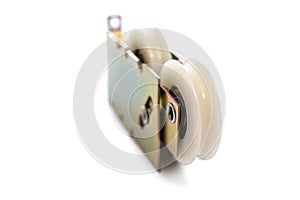 Plastic wheel, These wheels are fitted on glass sliding doors or windows isolated on a white background