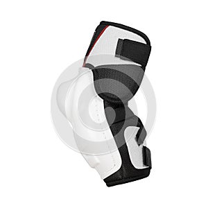 Plastic white protection for legs and knees for playing ice hockey on a white background