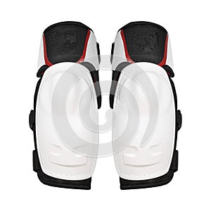 Plastic white protection for legs and knees for playing ice hockey on a white background